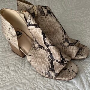 Fergalicious Snakeskin Open-Toe Heeled Boots